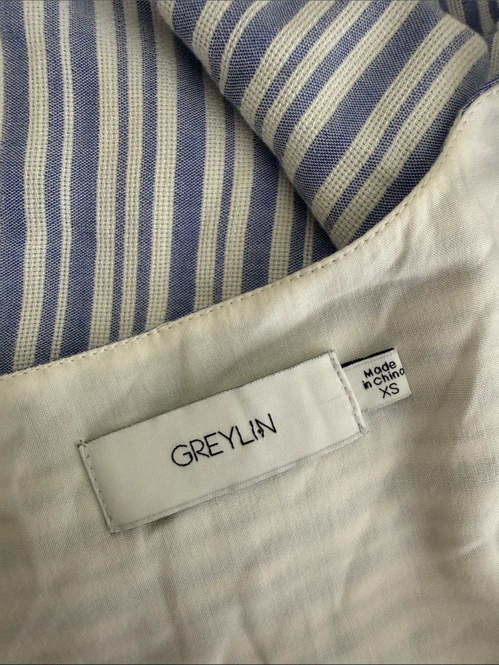 GREYLIN Sleeveless Blue and White Striped V-Neck Maxi Dress XS - Picture 7 of 8